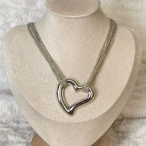 Silver Tone Multi Strand Heart Toggle Necklace Statement Chain Necklace